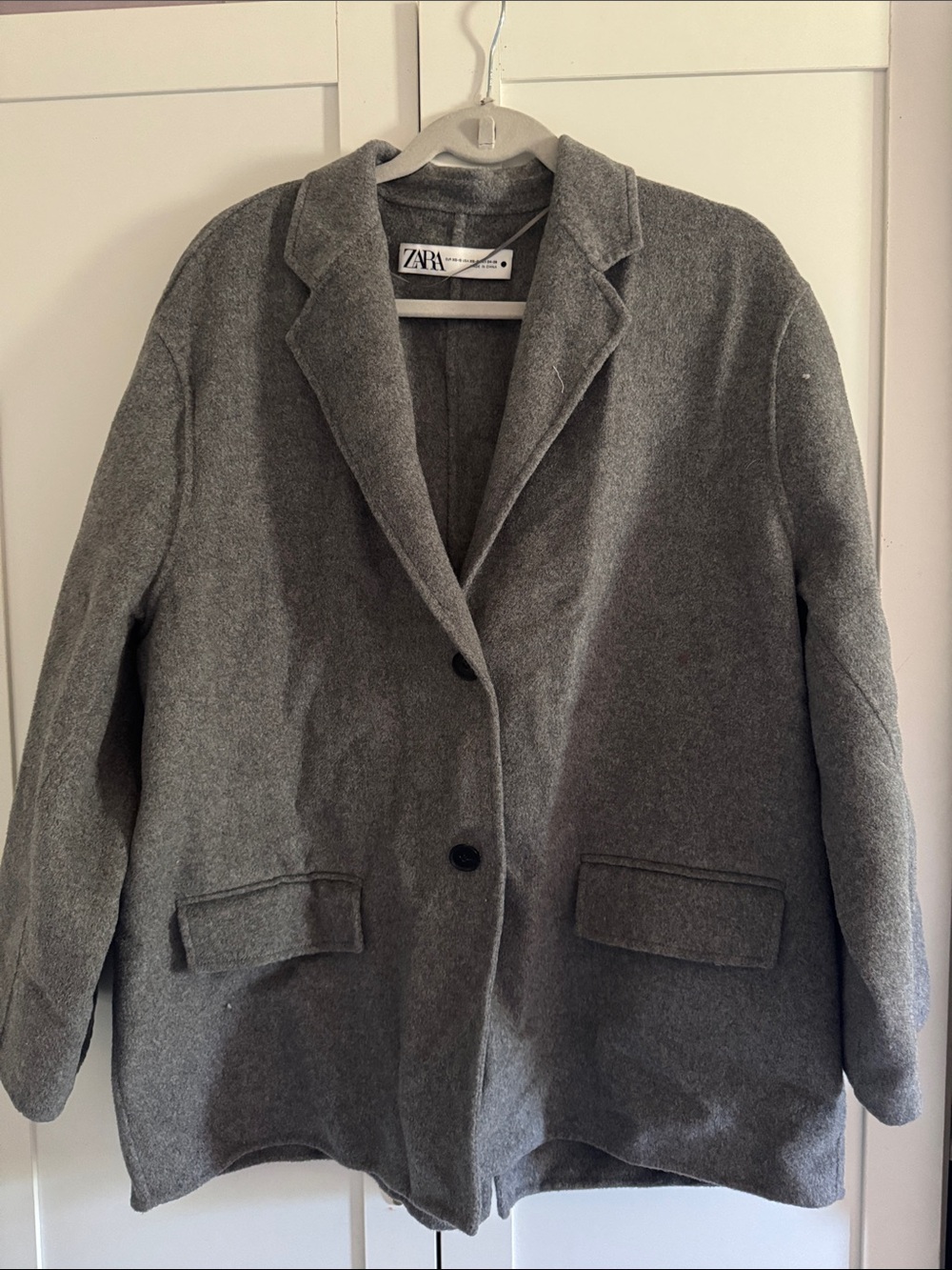 ZARA Gray Single-Breasted Wool-Blend Blazer Jacket